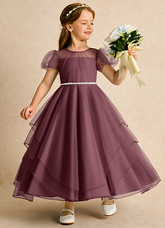 Azazie Duckie Abiti da Ragazza di Fiori Abito Principessa in Tulle Plissettato Sangria image1