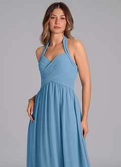 Azazie Darlyn Bridesmaid Dresses Steel Blue A-Line Pleated Chiffon Dress image7