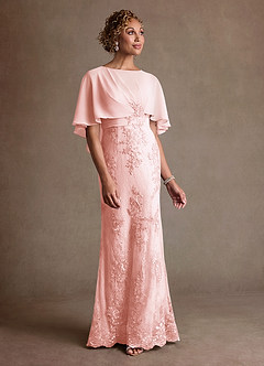 Azazie Amrita Mère de la mariée Robes Robe Sirène en Mousseline de soie Dentelle Rose Pâle image4