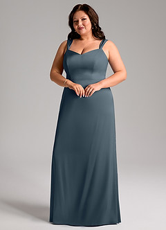 Azazie Denice Bridesmaid Dresses Twilight Sheath Pleated Stretch Satin Dress image6