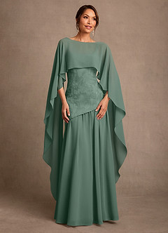 Azazie Flossie Mère de la mariée Robes Robe Trapèze en Mousseline de soie Plissée Eucalyptus image1