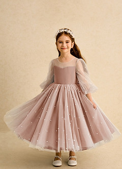Azazie Trudy Flower Girl Dresses Bronzer Ball-Gown Sweetheart Neckline Tulle Dress image5