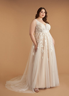 Azazie Sorella Hochzeitskleider A-Linie V-Hals Pailletten Tüll Kleid Diamantweiß Nude image14
