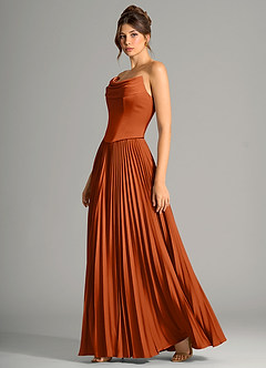 Azazie Saedra Bridesmaid Dresses Burnt Orange A-Line Corset Stretch Satin Dress image4