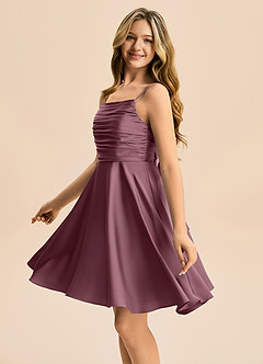 Azazie Miko Junior Amethyst A-Line Pleated Stretch Satin Dress image7