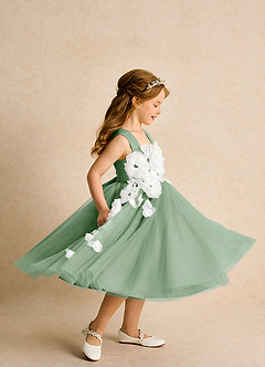 Azazie Dovey Robe Demoiselle D'honneur Fillette Robe Princesse en Tulle Arc Matcha image5