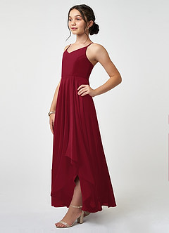 Azazie Collette Junior Burgundy A-Line Ruched Chiffon Dress image3