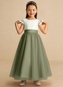 Azazie Pookie Flower Girl Dresses Pistachio A-Line Lace Tulle Dress image3