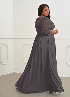 Azazie Hayek Mother of the Bride Dresses Steel Grey A-Line V-Neck Lace Chiffon Dress image10