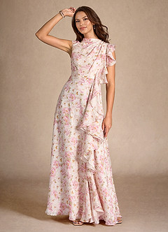 Azazie Narine Kleider für die Brautmutter A-Linie Plissee Chiffon mit Blumenmuster Kleid Antike Rose Blumen image1