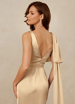 Christian Siriano Bridal for Azazie 1011 Bridesmaid Dresses Champagne Mermaid Bow Stretch Satin Dress image4