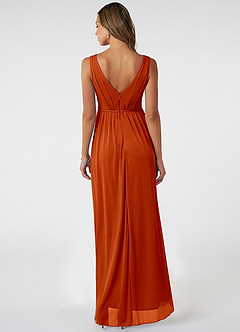 Azazie Tanicia Bridesmaid Dresses Paprika A-Line V-Neck Pleated Mesh Dress image2