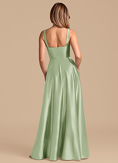 Azazie Shaude 신부 들러리 드레스 A라인 주름진 메탈릭 새틴 바닥 길이 드레스 image6