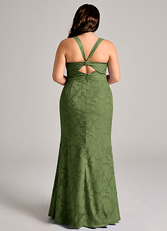 Azazie Mero Bridesmaid Dresses Olive Sheath Pleated Floral Burnout Dress image8