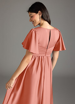 Azazie Verna Maternity Bridesmaid Dresses A-Line Ruched Stretch Satin Floor-Length Dress image8