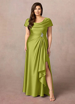Azazie Branford Mother of the Bride Dresses Lemongrass A-Line Pleated Stretch Satin Dress image9