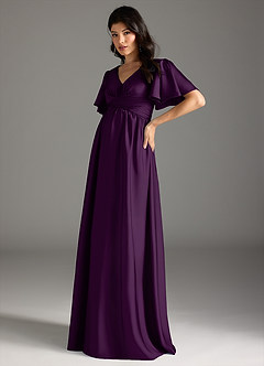 Azazie Verna Maternity Bridesmaid Dresses A-Line Ruched Stretch Satin Floor-Length Dress image4