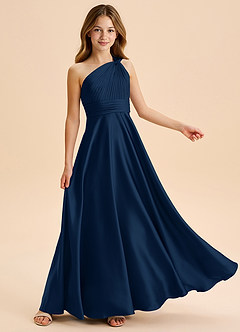 Azazie Charlize Junior Jurk van Stretch Satijn met A-Lijn Geplooid Donkere Marine image5