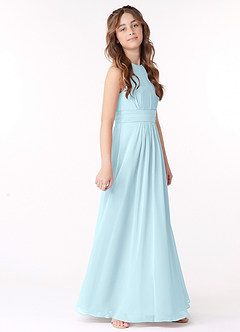 Azazie Bonnie Junior A-Linie Plissee Chiffon Kleid Wolke Blau image2