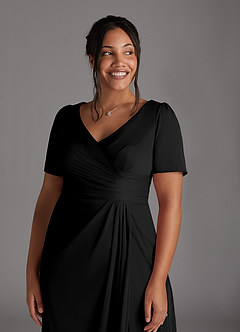 Azazie Bessie Kleider für die Brautmutter A-Linie Plissee Gittergewebe Kleid Schwarz image11