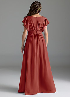 Azazie Daphne Junior Robe Trapèze en Mousseline de soie Plissée Terracotta image2