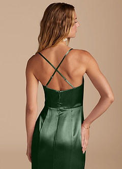 Azazie Marzia Bridesmaid Dresses Eucalyptus Mermaid Pleated Metallic Satin Dress image7