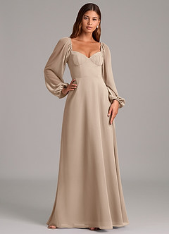 Azazie Annistyn Bridesmaid Dresses Taupe A-Line Long Sleeve Chiffon Dress image5