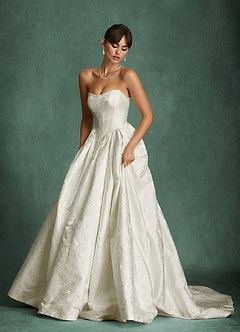 Azazie Bria Vestidos de novia Vestido Blanco Antiguo de Jacquard Floral de Corte Princesa con Palabra de honor image2
