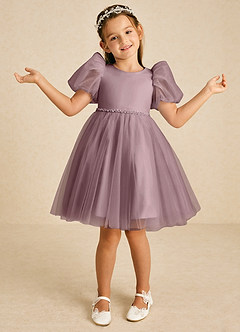 Azazie Blondie Flower Girl Dresses Dusty Rose A-Line with Sleeves Tulle Dress image4