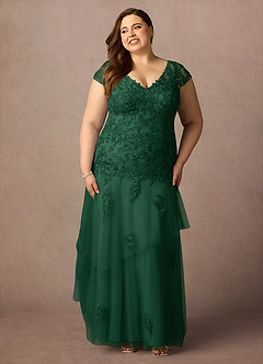 Azazie Romy vestidos de madre de la novia Vestido de Verde Oscuro de Tul de Sirena con Cuello en V Lentejuelas image7