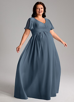 Azazie Verna Maternity Bridesmaid Dresses A-Line V-Neck Ruched Chiffon Floor-Length Dress image9