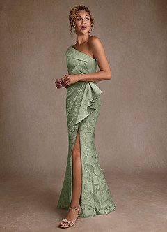 Azazie Hampton Venta Final Vestido de Agave de Devorado Floral de Corte Sirena con Hombro unilateral image2