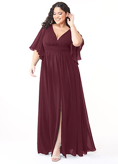 Azazie Temeka Bridesmaid Dresses Cabernet A-Line Ruched Chiffon Dress image7