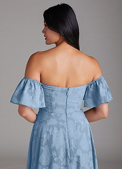 Azazie Sue Bridesmaid Dresses Powder Blue A-Line Off the Shoulder Floral Burnout Convertible Dress image6