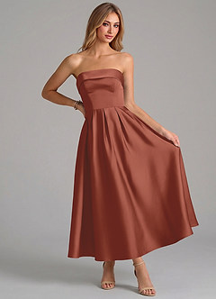 Azazie Lucienne Suknie dla druhen Linia A Pofałdowany Satyna elastyczna Długość kostki Sukienka image5