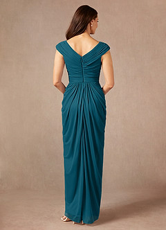 Azazie Lisolette Mother of the Bride Dresses Ink Blue Sheath Pleated Mesh Dress image2