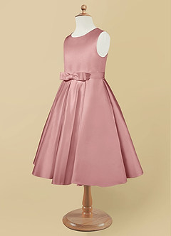 Azazie Coco Flower Girl Dresses Dusty Rose A-Line Bow Matte Satin Dress image7