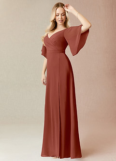 Azazie Cierra Bridesmaid Dresses Auburn A-Line V-Neck Chiffon Dress image4