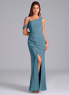 Azazie Madelyn Brautjungfernkleider Wandelbar Meerjungfrau-Linie One-Shoulder Chiffon Kleid Bermudablau image3