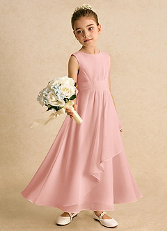 Azazie Edelweiss Robe Demoiselle D'honneur Fillette Robe Trapèze en Mousseline de soie Plissée Rosette image3