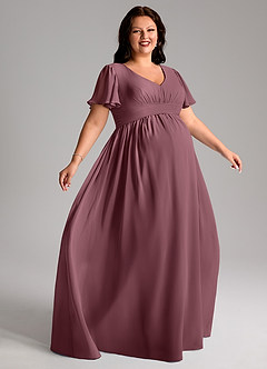 Azazie Verna Abiti da damigella d'onore premaman Abito A-Line Increspato con Scollo a V Chiffon Floor-Length image9