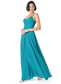 Azazie Avelina Bridesmaid Dresses Jade A-Line V-Neck Pleated Chiffon Dress image3