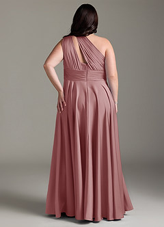 Azazie Charlize Bridesmaid Dresses Dusty Rose A-Line One Shoulder Stretch Satin Dress image10