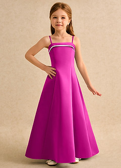Azazie Izel Girls Formal Robe Demoiselle D'honneur Fillette Robe Trapèze en Mat Satiné Plissée Ivoire Fuchsia image5