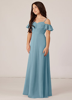 Azazie Juna Junior Vestido de Azul Grisaceo de Gasa de Corte En A con Vestidos sin tirantes image3