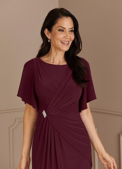 Azazie Louanne Mother of the Bride Dresses Cabernet Mermaid Boatneck Pleated Luxe Knit Dress image5