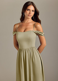 Azazie Calianna Bridesmaid Dresses Moss Green A-Line Off the Shoulder Stretch Satin Convertible Dress image3