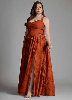 Azazie Francis Bridesmaid Dresses Paprika A-Line Corset Floral Burnout Dress image12