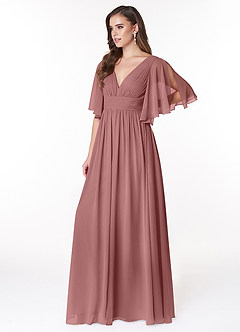 Azazie Temeka Abiti da Damigella Abito A-Line in Chiffon Increspato Rosa Del Deserto image3