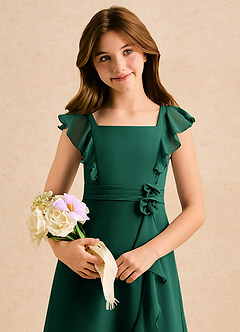 Azazie Soso Girls Formal Abiti da Ragazza di Fiori Abito A-Line in Chiffon Plissettato Smeraldo image6